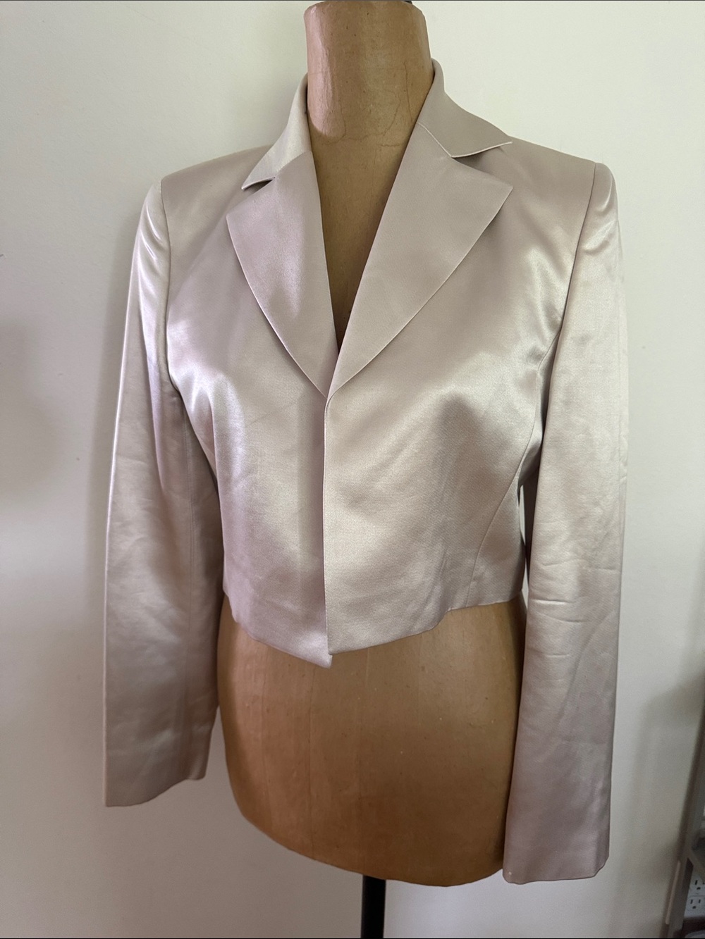 Akris sz 8 Cropped 100% Silk Blazer Jacket - Pearl Sheen great condition
